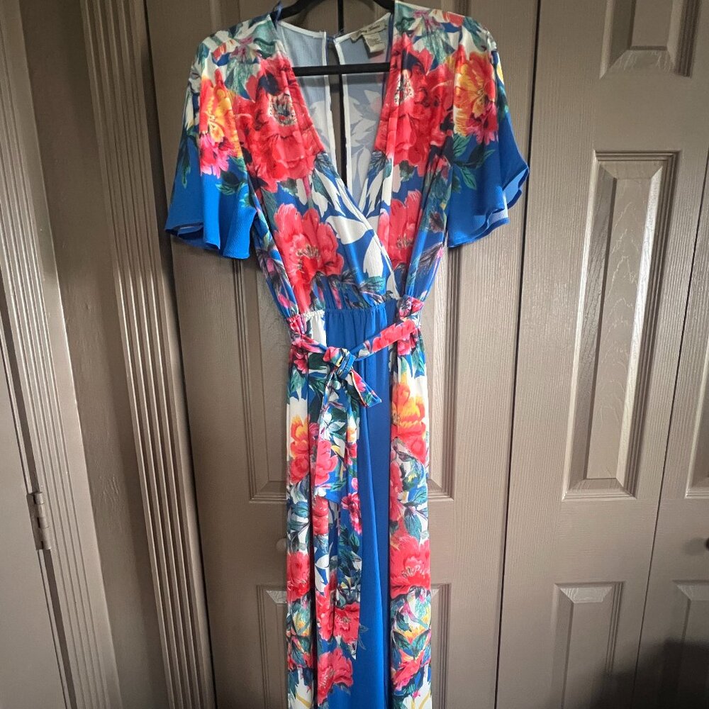 Flying Tomato Blue Floral V-Neck Jumpsuit